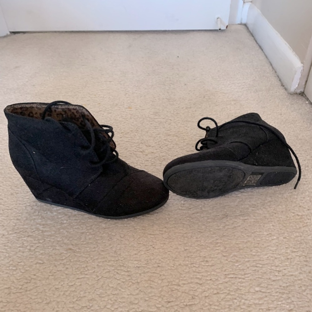 Cute black wedge booties